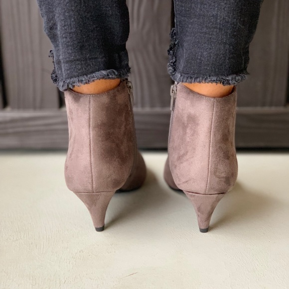 Smoke Gray Kitten Heel Pointy Toe Ankle Booties - Picture 4 of 5